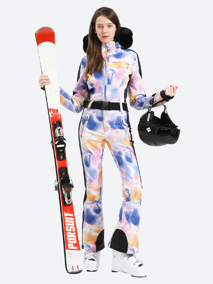 Mix Print Slim One Piece Ski Suit