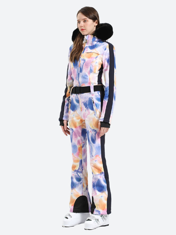 Mix Print Slim One Piece Ski Suit