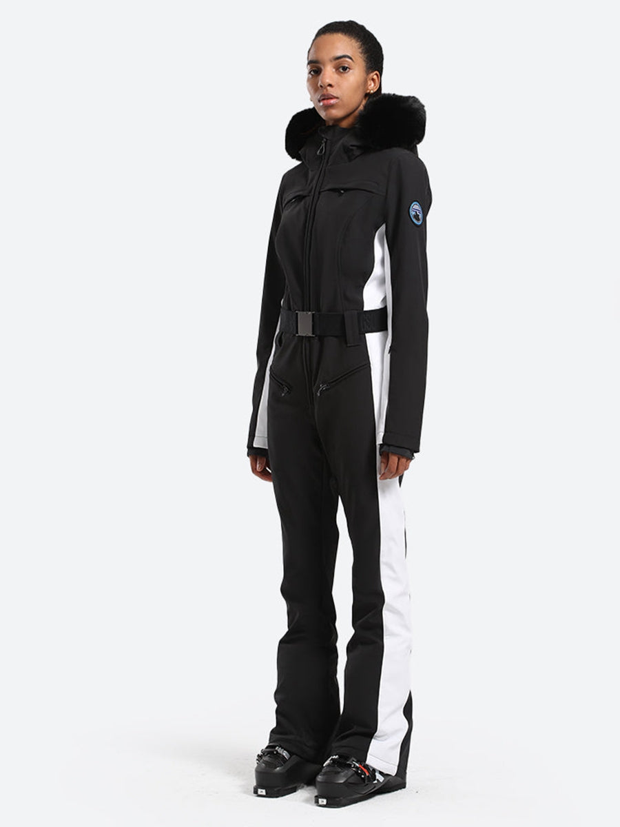 Women's One Piece Ski Suit Fur Collar