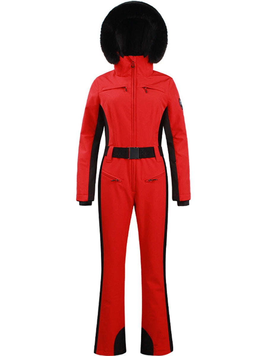 Women's One Piece Ski Suit Fur Collar