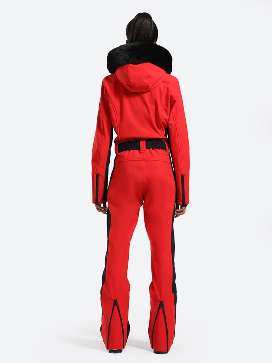 Women's One Piece Ski Suit Fur Collar