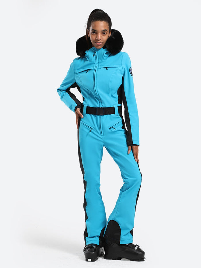 Women's One Piece Ski Suit Fur Collar