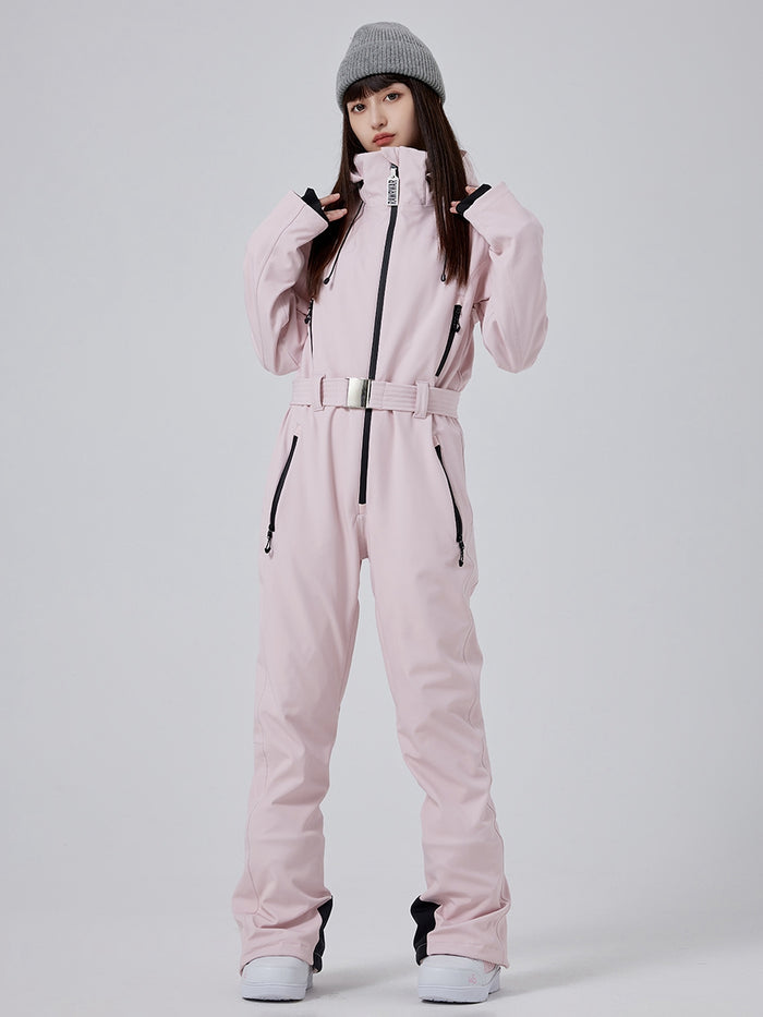 Women High Neck Slim One Piece Ski Suit