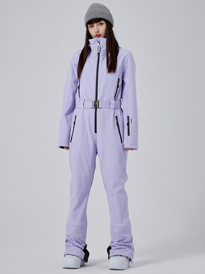 Women High Neck Slim One Piece Ski Suit