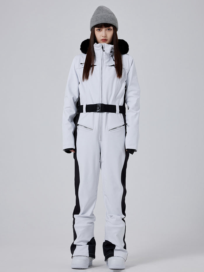 Women's One Piece Ski Suits Fur Collar