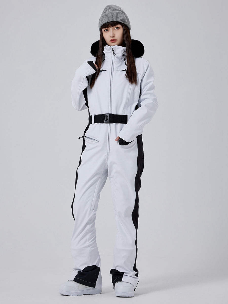 Women's One Piece Ski Suits Fur Collar