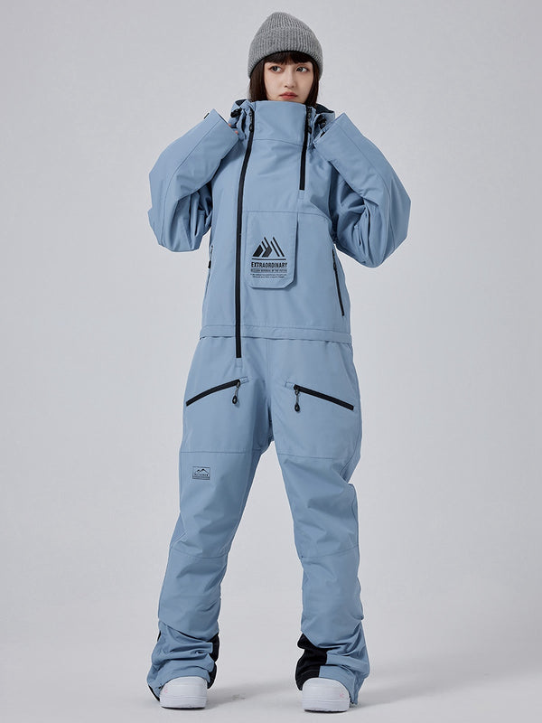 Women High Neck Hooded One Piece Ski Suits