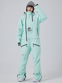 Women High Neck Hooded One Piece Ski Suits