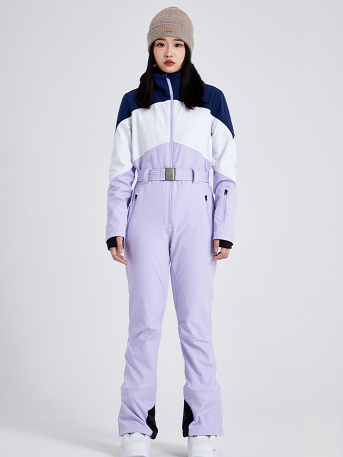 Women High Neck Slim One Piece Ski Suit