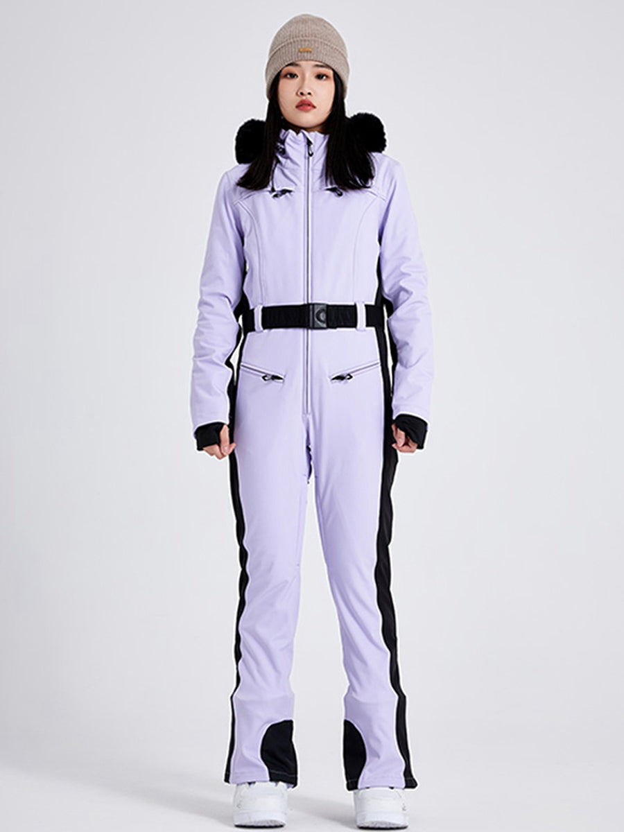 Women's One Piece Ski Suits Fur Collar