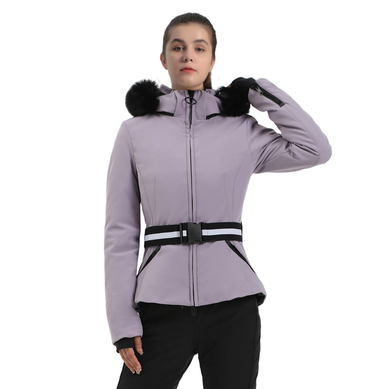 Fur Collar Ski & Snowboard Puffer Jacket with Detachable Hat Riuiyele