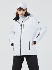 Solid White Insulated Ski Jacket with Detachable Hat Riuiyele