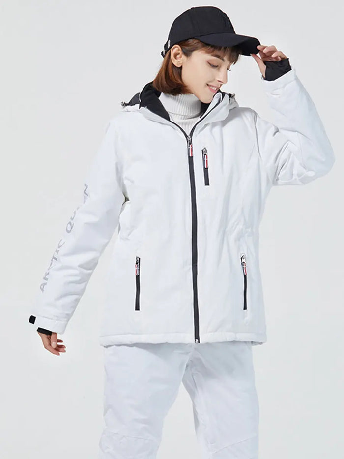 Solid White Insulated Ski Jacket with Detachable Hat Riuiyele