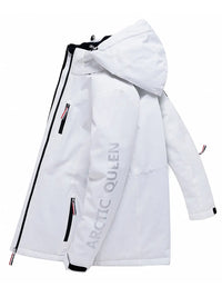 Solid White Insulated Ski Jacket with Detachable Hat Riuiyele