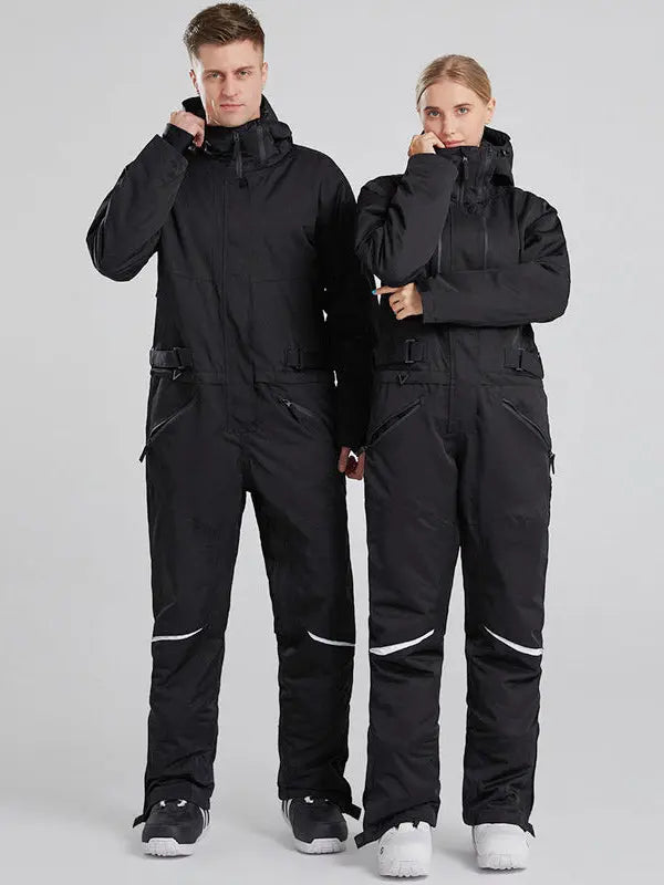 Unisex Hooded One Piece Ski Suits With Adjustable Waist