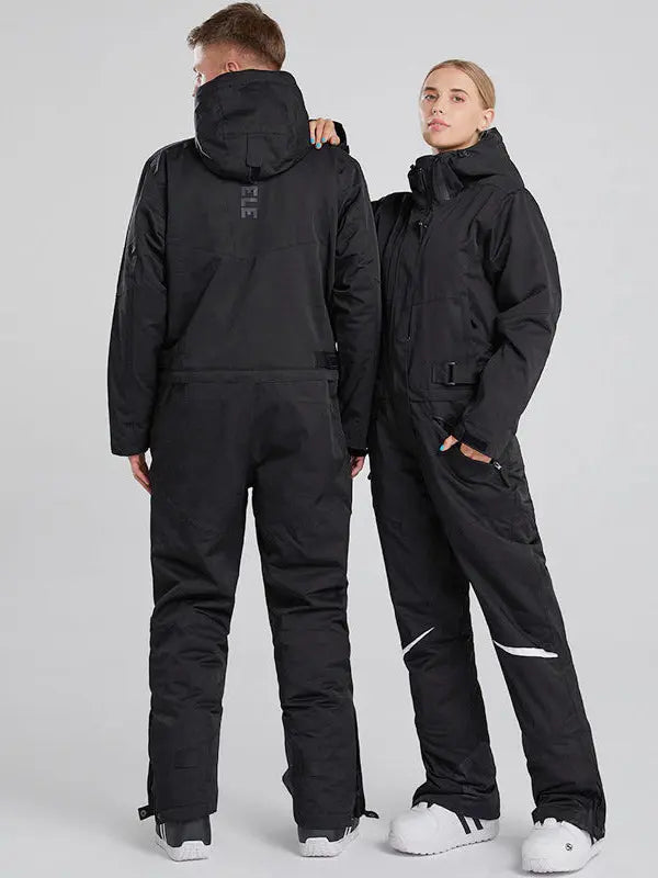 Unisex Hooded One Piece Ski Suits With Adjustable Waist