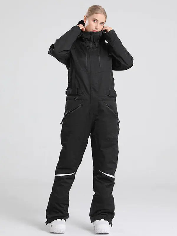 Unisex Hooded One Piece Ski Suits With Adjustable Waist