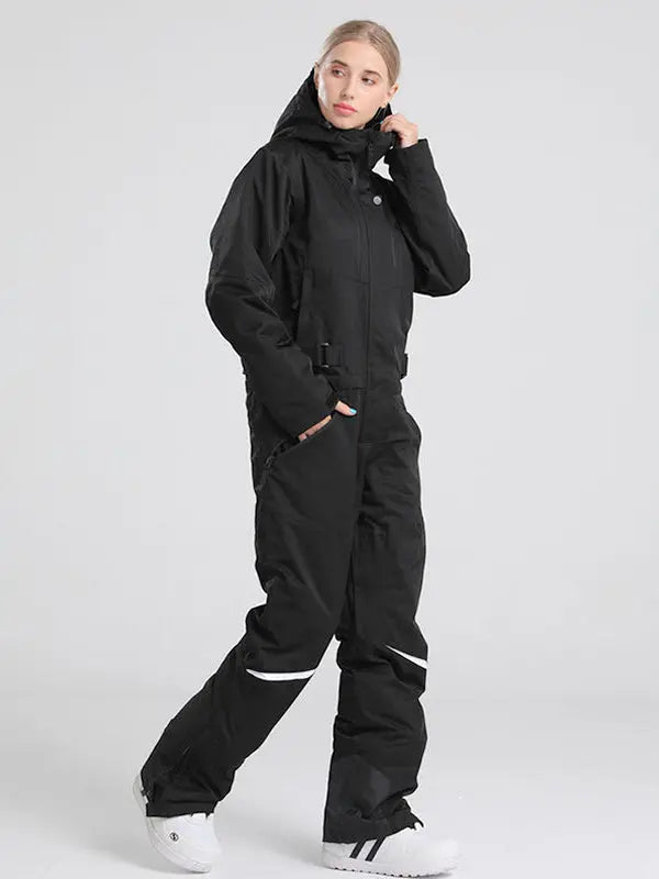 Unisex Hooded One Piece Ski Suits With Adjustable Waist