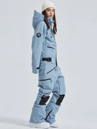 Women High Neck Hooded One Piece Ski Suits