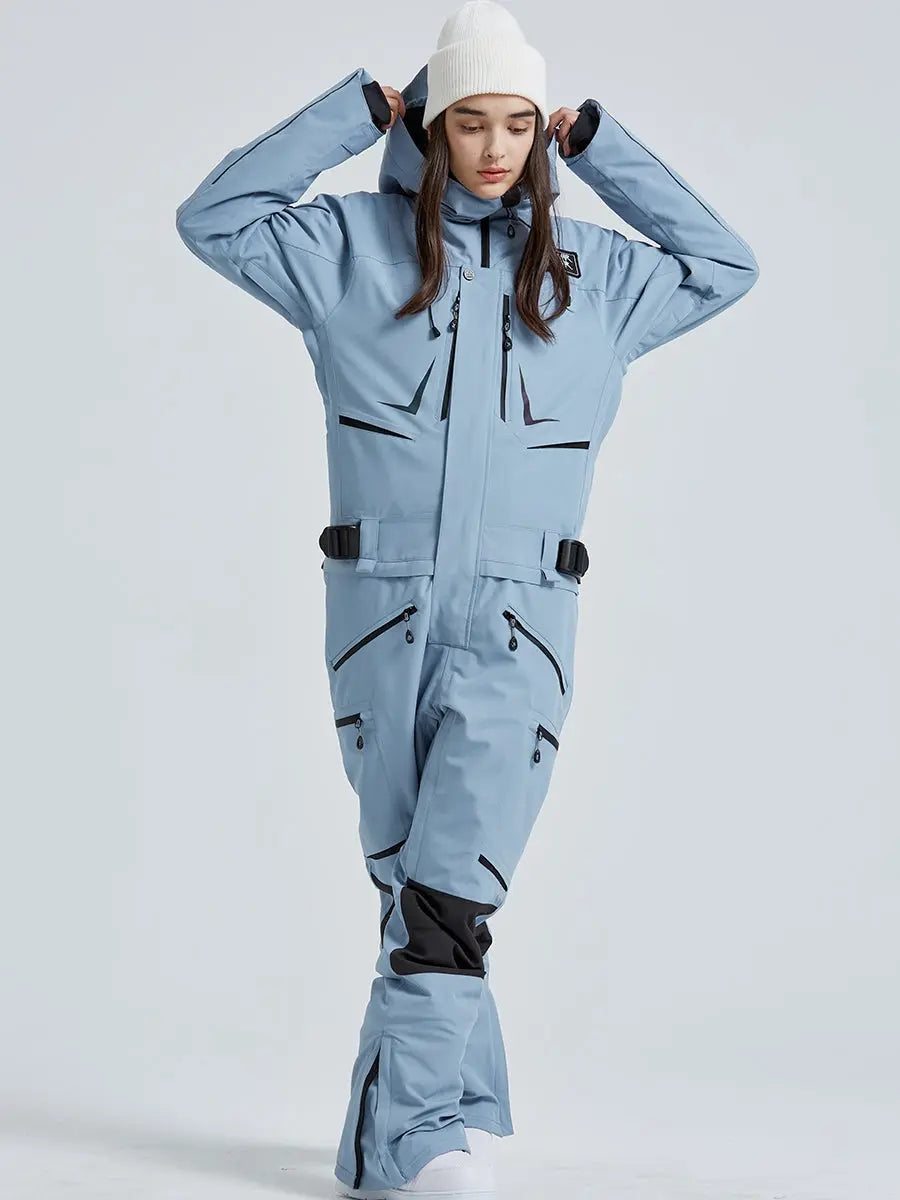 Women High Neck Hooded One Piece Ski Suits