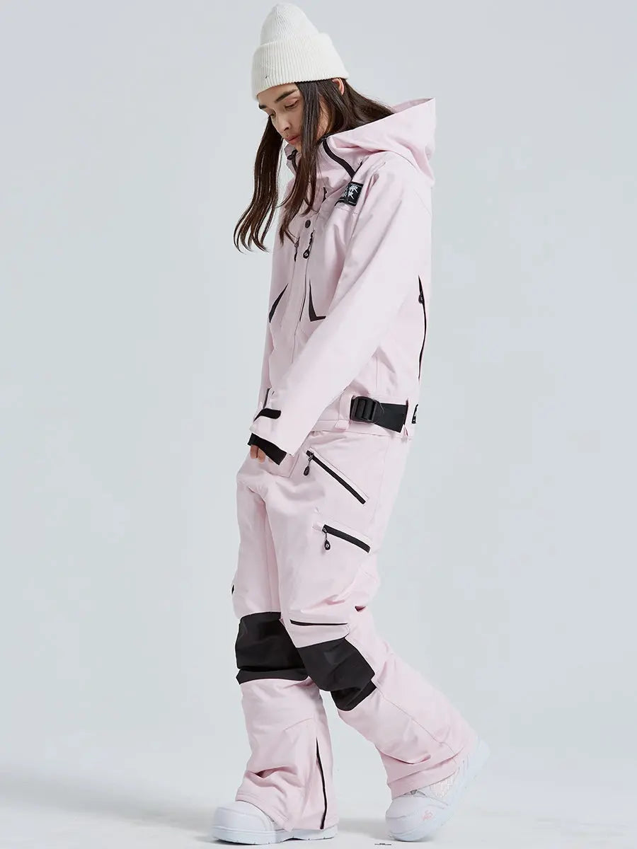 Women High Neck Hooded One Piece Ski Suits