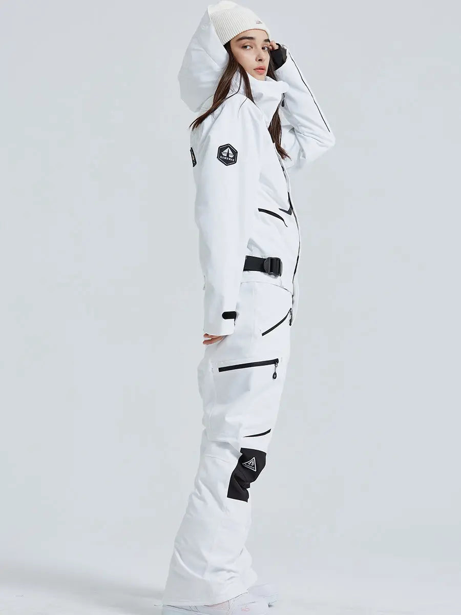 Women High Neck Hooded One Piece Ski Suits