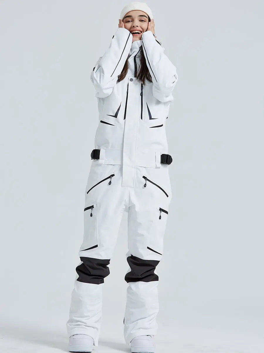 Women High Neck Hooded One Piece Ski Suits