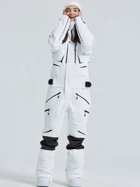 Women High Neck Hooded One Piece Ski Suits