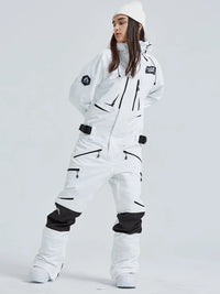 Women High Neck Hooded One Piece Ski Suits