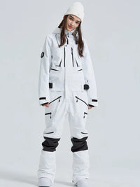 Women High Neck Hooded One Piece Ski Suits