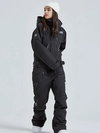 Women High Neck Hooded One Piece Ski Suits