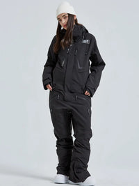 Women High Neck Hooded One Piece Ski Suits