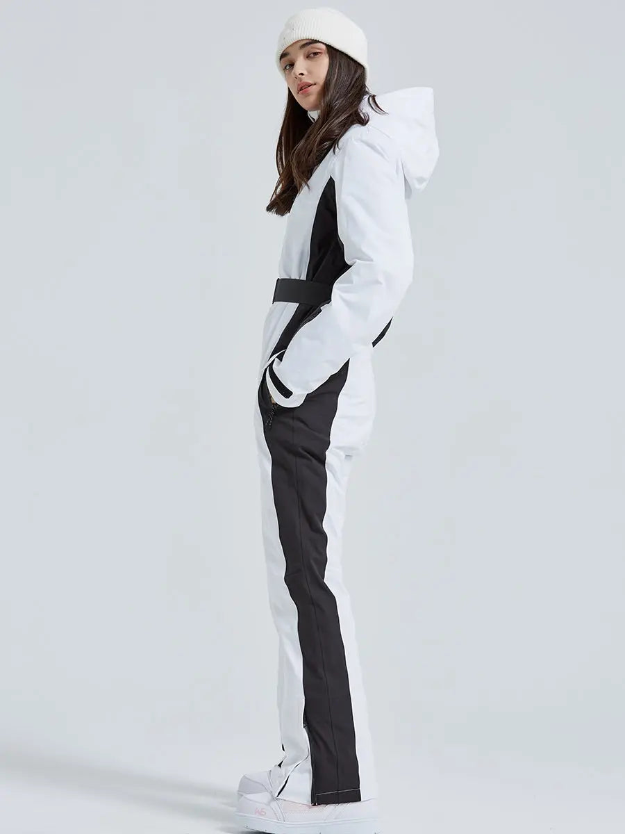 Women High Neck Hooded One Piece Ski Suits