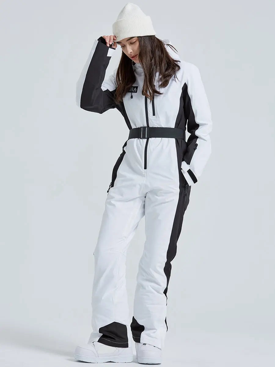 Women High Neck Hooded One Piece Ski Suits