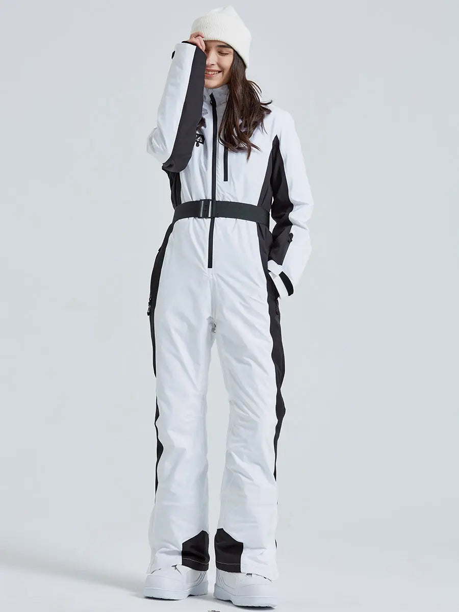 Women High Neck Hooded One Piece Ski Suits