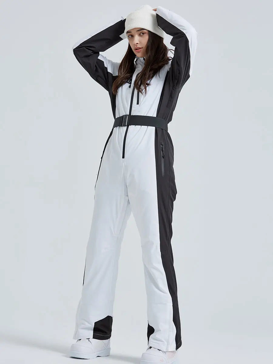 Women High Neck Hooded One Piece Ski Suits