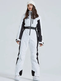 Women High Neck Hooded One Piece Ski Suits