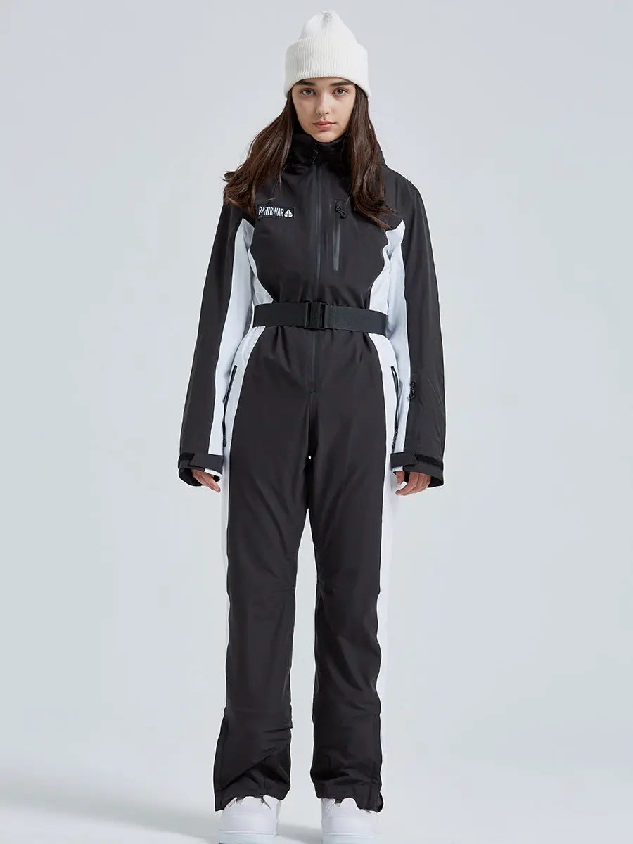 Women High Neck Hooded One Piece Ski Suits