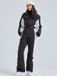 Women High Neck Hooded One Piece Ski Suits