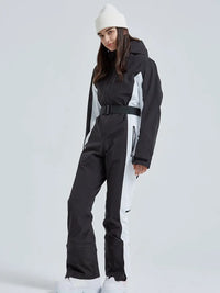 Women High Neck Hooded One Piece Ski Suits