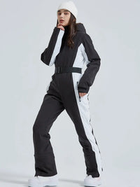 Women High Neck Hooded One Piece Ski Suits