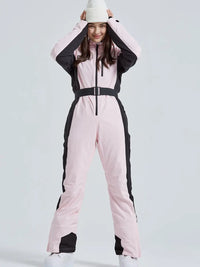 Women High Neck Hooded One Piece Ski Suits