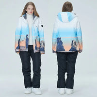 Women Printed Snow Snowboard Jacket & Bib Pants Riuiyele