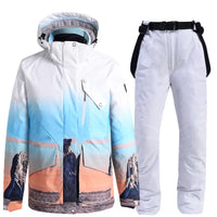 Women Printed Snow Snowboard Jacket & Bib Pants Riuiyele