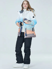 Women Printed Snow Snowboard Jacket & Bib Pants