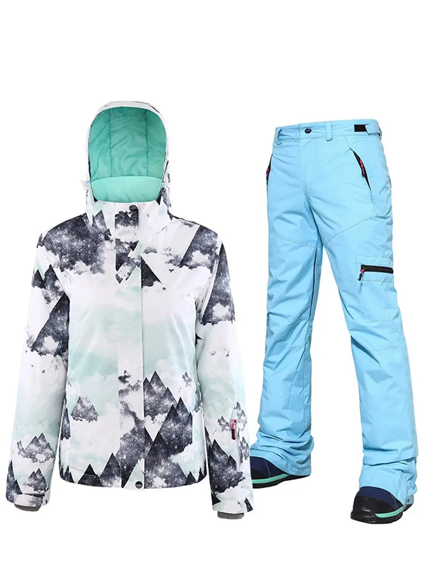 Women's 2 Pieces Ski Jacket and Pants Set Insulated Snowsuit