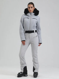 Women's Gsou Snow Mountain Chic Faux-Fur Trim Flare Ski Suit 