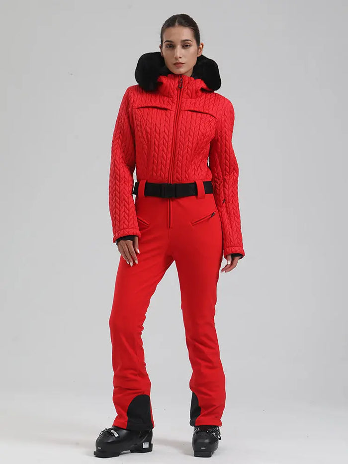 Women's Gsou Snow Mountain Chic Faux-Fur Trim Flare Ski Suit 