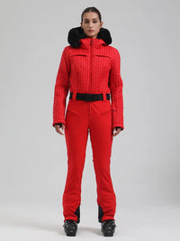 Women's Gsou Snow Mountain Chic Faux-Fur Trim Flare Ski Suit 