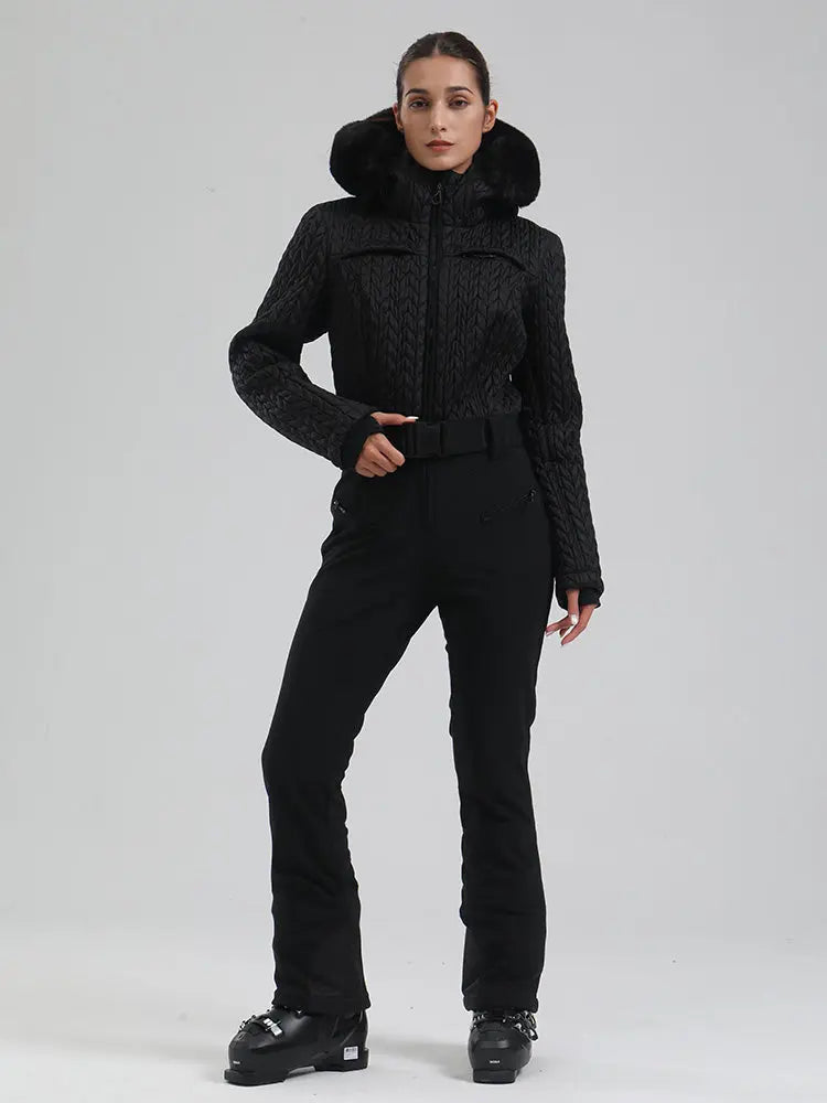 Women's Gsou Snow Mountain Chic Faux-Fur Trim Flare Ski Suit 